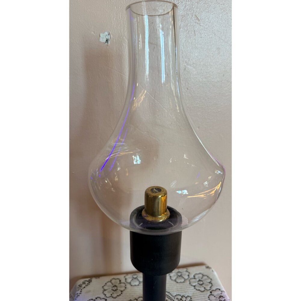 Vintage MCM Iron Spring Loaded Candle Holder Glass Shade - Picture 5 of 13